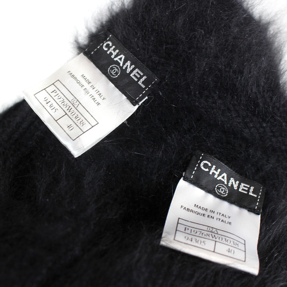 Chanel Angora Tank Cardigan Set CC Black Wool Ribbed Swater Knit 2 Pc Set Sz 40 - Picture 10 of 11